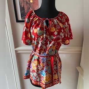 Vintage 70’s Blouse, Red Mum print, S/M